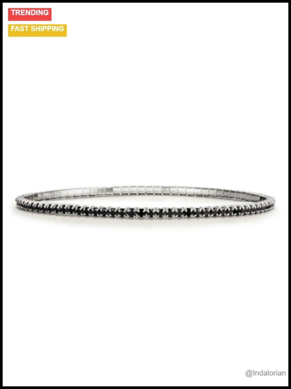 2mm Black Spinel Tennis Bracelet Stretch Silver Women's Jewelry